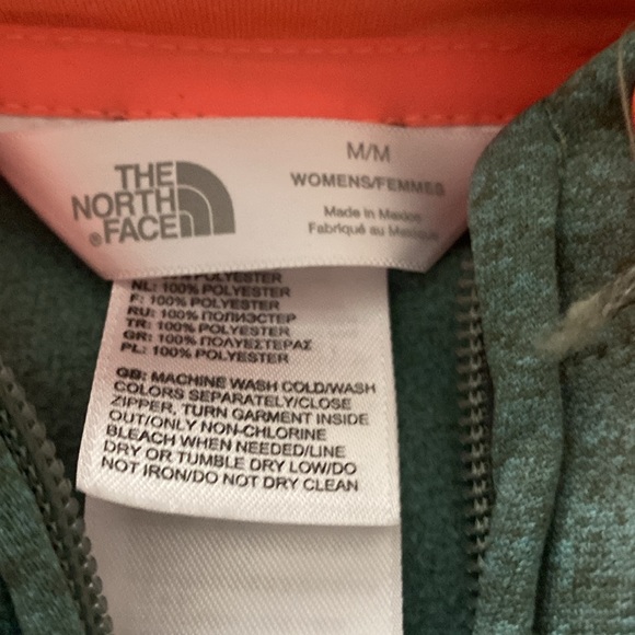 North Face green zip up hoodie woman’s M with orange trim - Picture 2 of 6